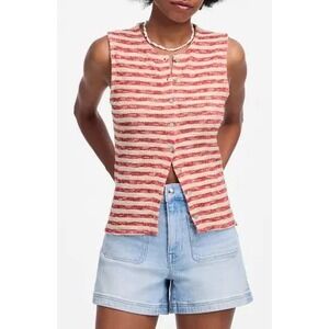 Madewell Twee Preppy Layering Sweater Vest Small Women Red Cream Button Striped